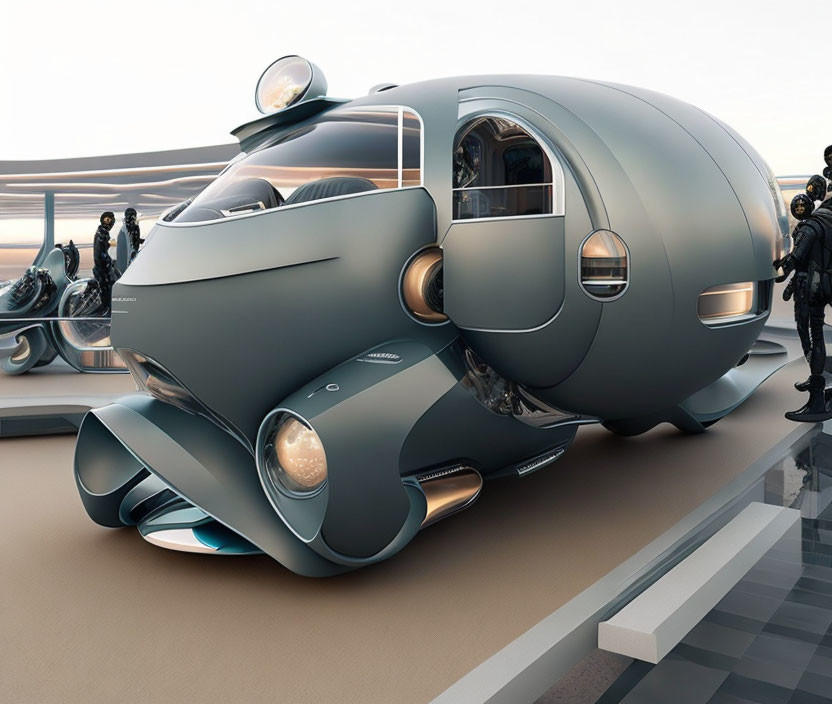 Rounded design futuristic vehicle with hover capabilities and large windows