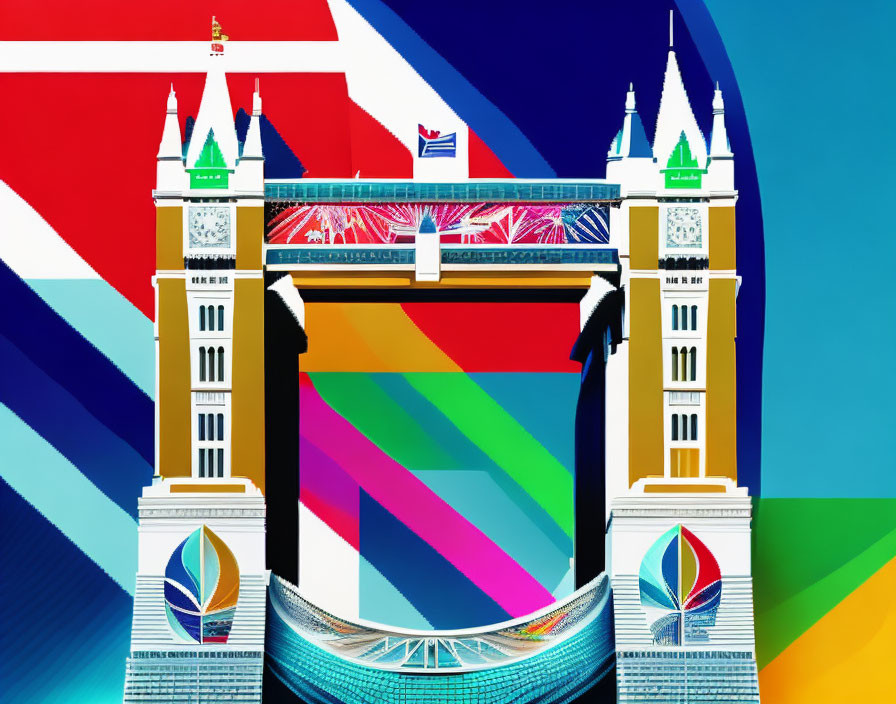 Abstract Tower Bridge London Art with Colorful Geometric Patterns