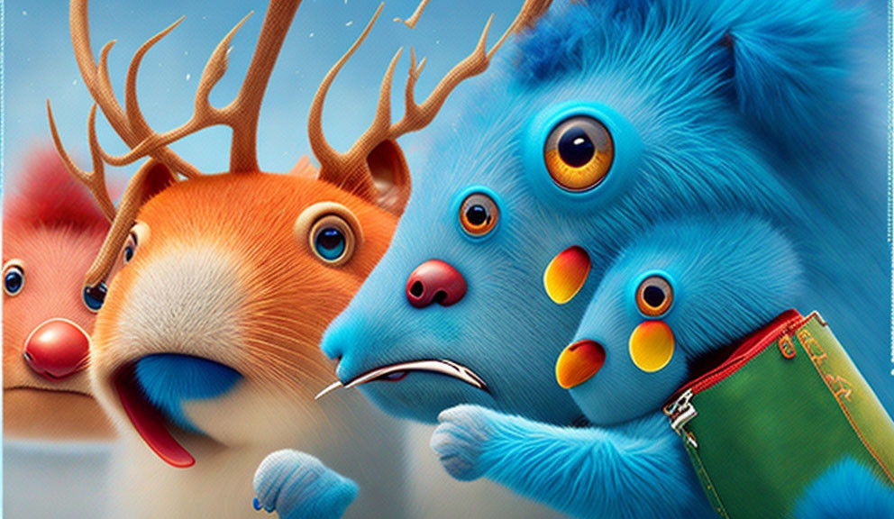 Colorful Close-Up Illustration of Whimsical Creatures