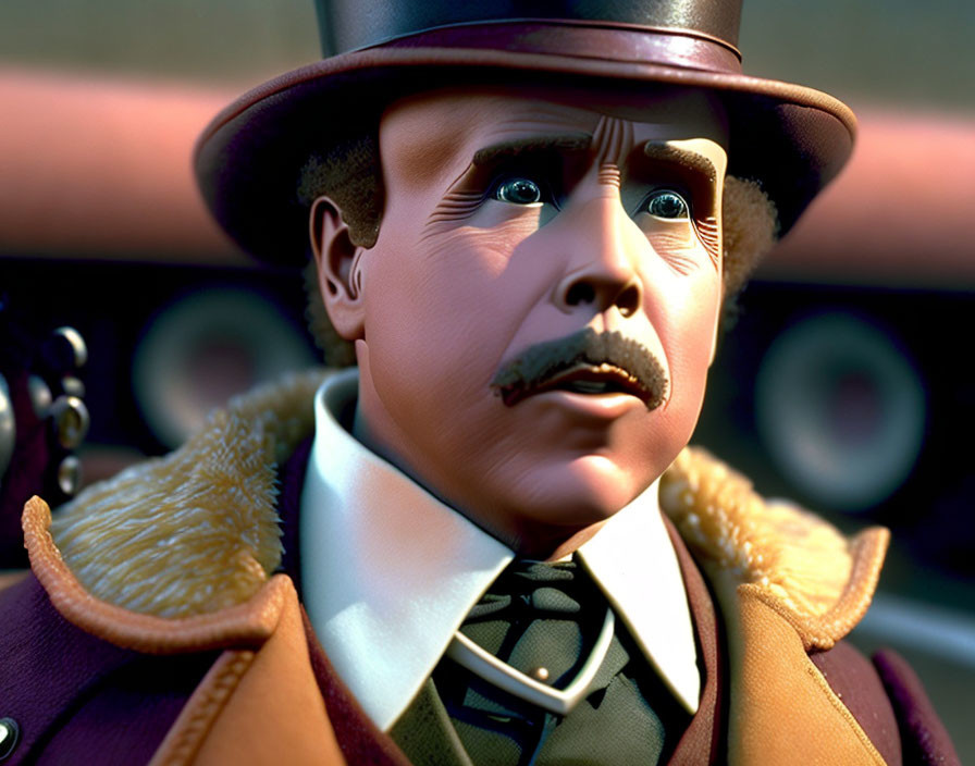 Stylized male character with bowler hat, mustache, and vintage attire