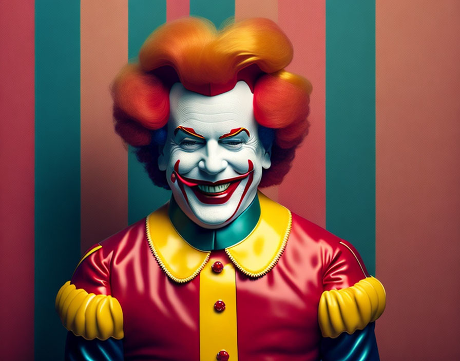 Colorful Clown Artwork with Exaggerated Smile and Orange Hair