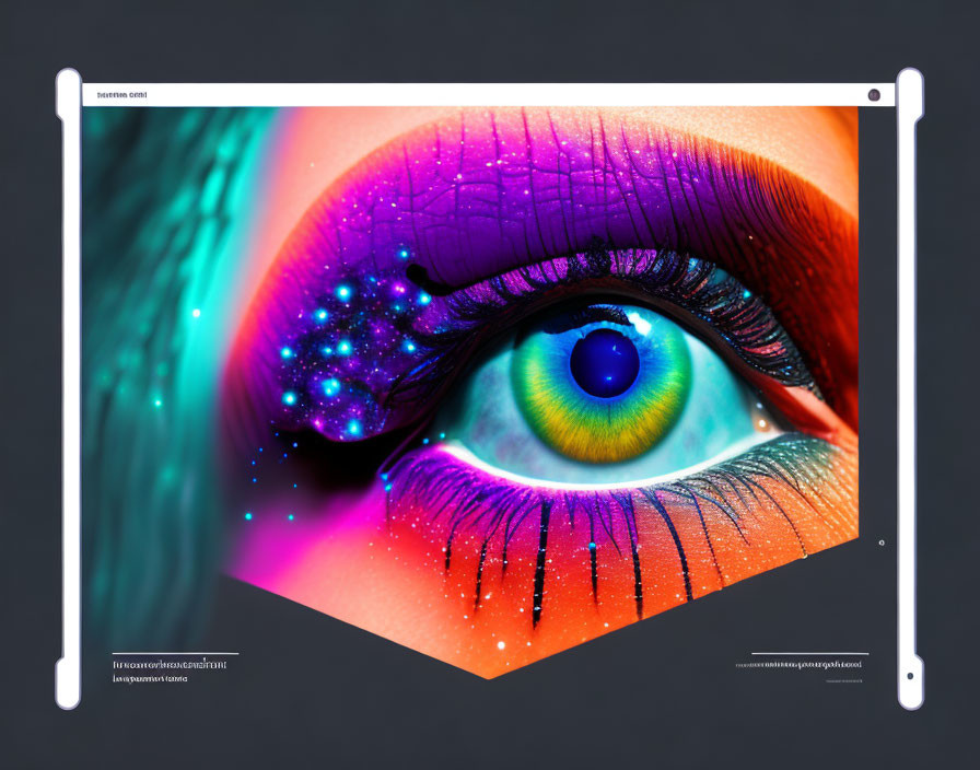 Colorful human eye digital artwork with galaxy effects on tablet