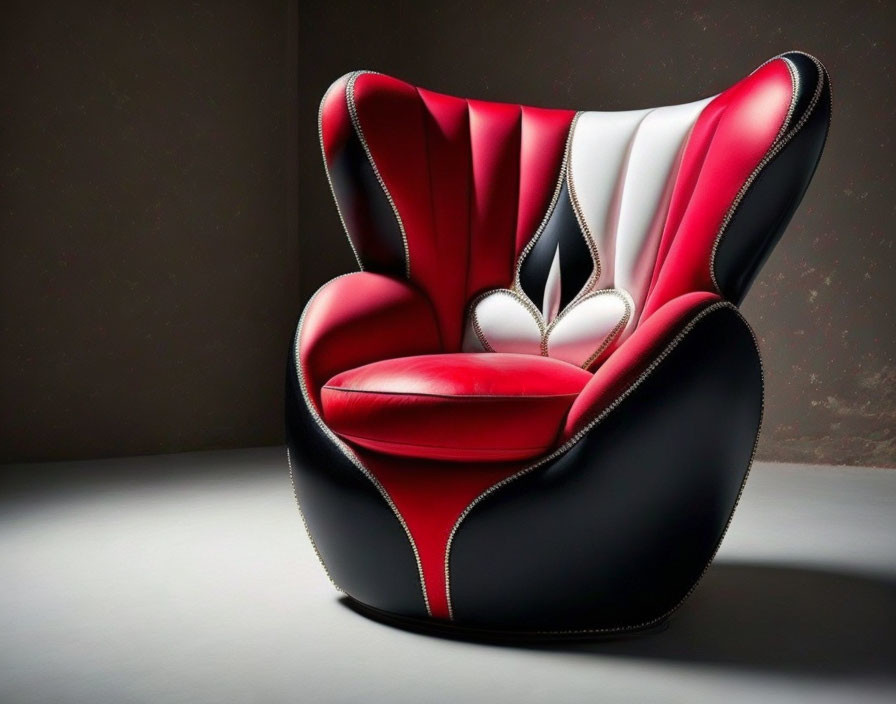 Luxurious Modern Armchair with Black, Red, & White Color Scheme and Petal-Like Seat