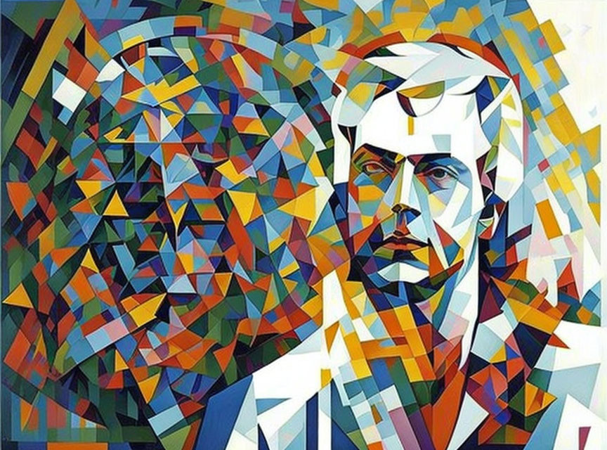 Vivid geometric abstract portrait of a serious man