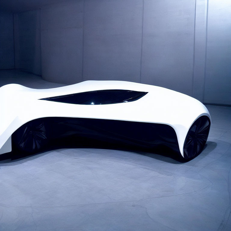 Sleek White Concept Car with Black-Tinted Windows on Grey Background