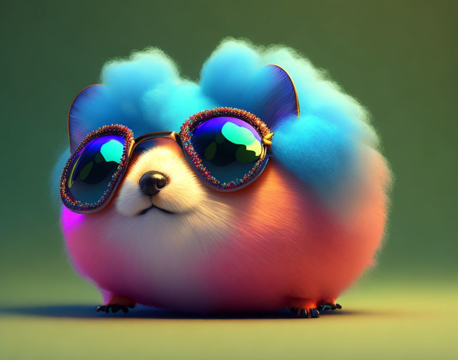 Colorful Cartoon Guinea Pig with Bedazzled Sunglasses on Gradient Background