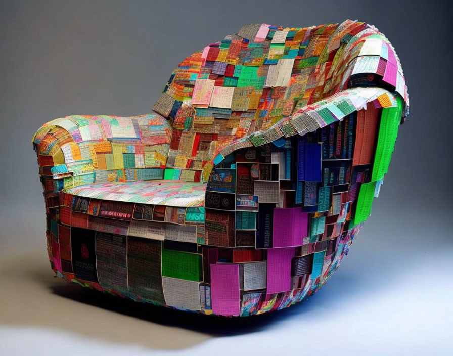 Multicolored Patchwork Armchair with Various Fabric Scraps