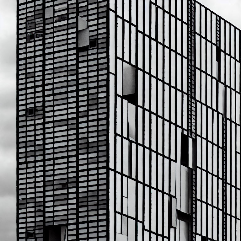 Modern building facade with monochrome geometric lines.