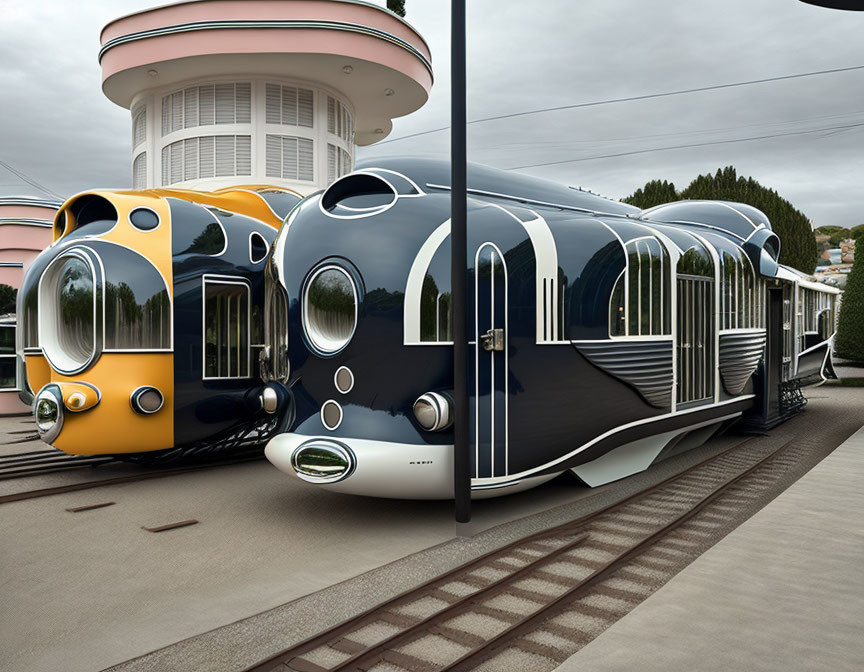 Sleek retro-futuristic train at stylish station platform