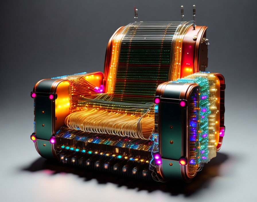 Vibrant neon-lit futuristic chair with high-tech design