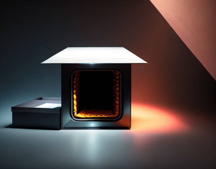 Unique Cuboid Design Modern Fireplace with Glowing Flame Chamber