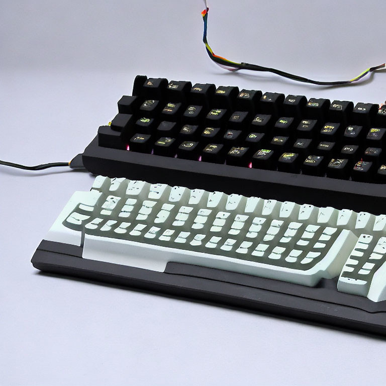 Two Backlit Mechanical Keyboards on White Surface