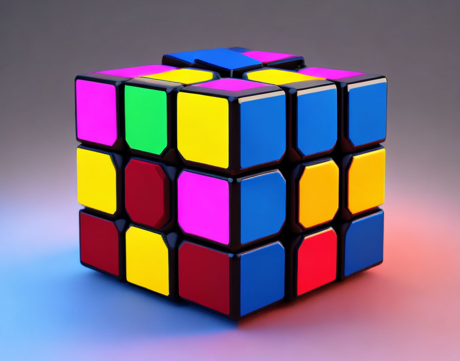 Partially Solved Rubik's Cube in Colorful Lighting