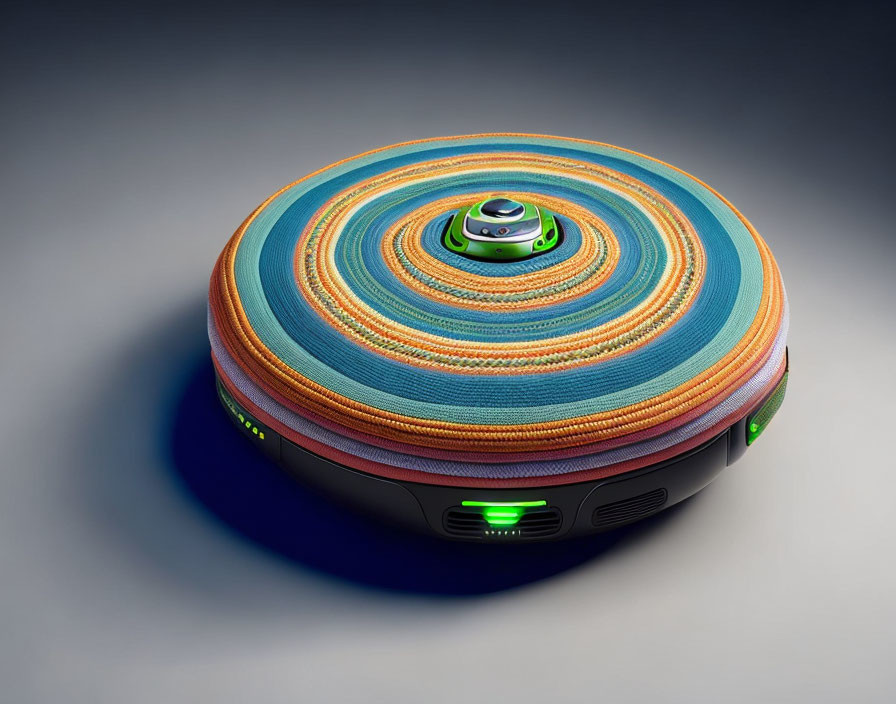 Circular Colorful Robotic Vacuum Cleaner on Grey Surface