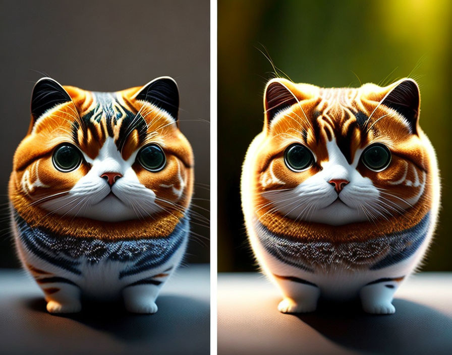 Highly stylized cat figurine with intricate fur patterns