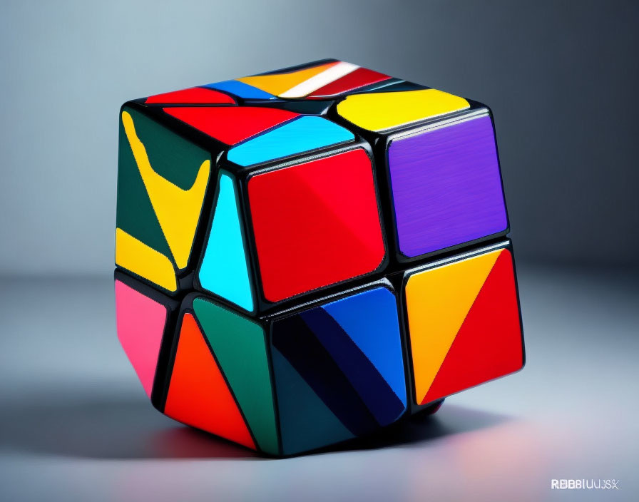 Colorful Modern Rubik's Cube on Gradient Grey Background