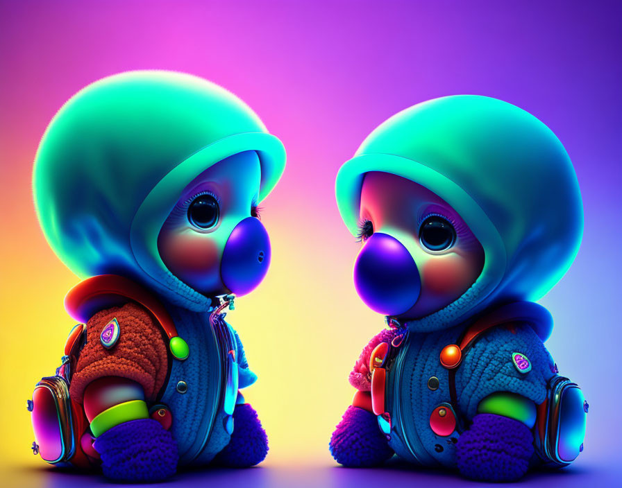 Colorful Cartoon Astronauts on Gradient Background