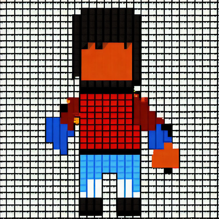 Character with Orange Hair, Blue Pants, Red Shirt on Grid Background