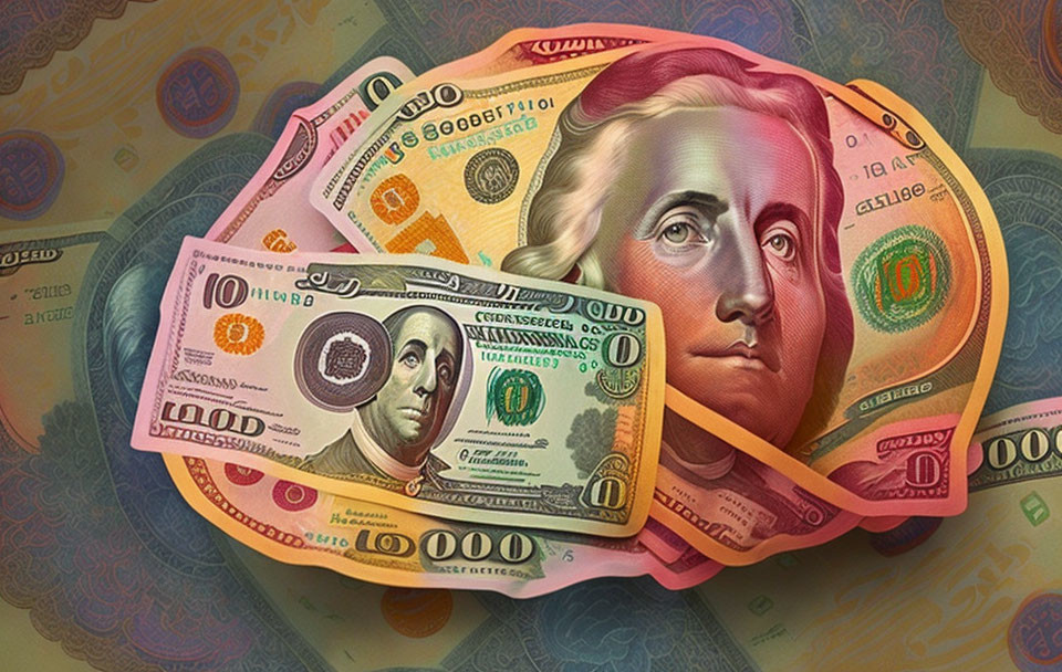 Vibrant illustration: Benjamin Franklin portrait on U.S. currency.