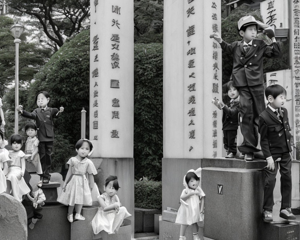 Monument with Children Statues in Different Poses