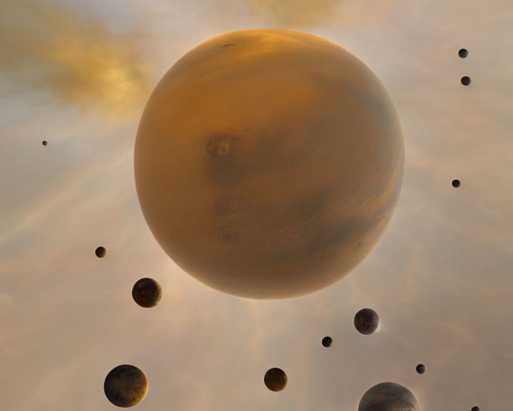 Planetary Art: Mars-like spheres in golden skies