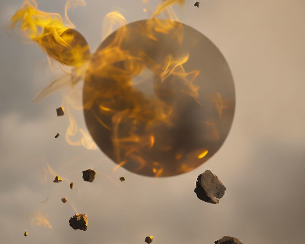 Fiery orb exploding in mid-air against cloudy sky