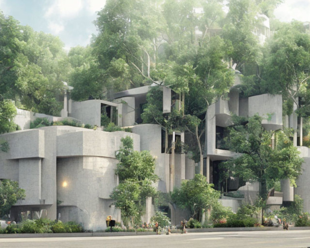 Organic Design Concrete Building Complex in Green Setting