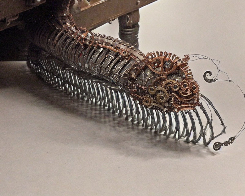 Intricate Steampunk Snake Sculpture with Metal Gears and Springs