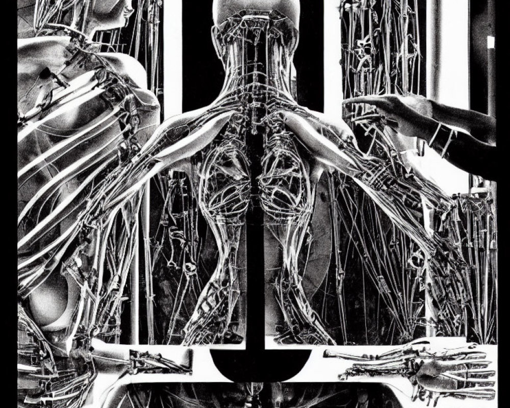 Detailed X-ray of human skeleton, muscles, and circulatory system