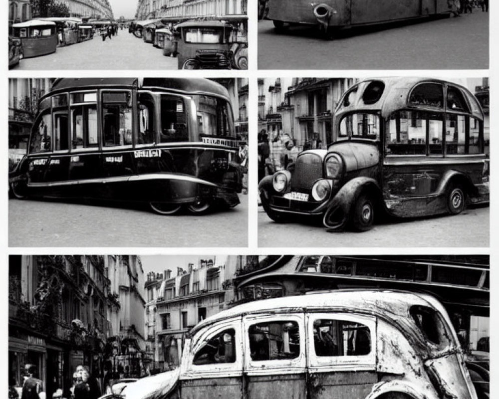 Vintage Black-and-White Photos: Unique Vehicles on Urban Streets