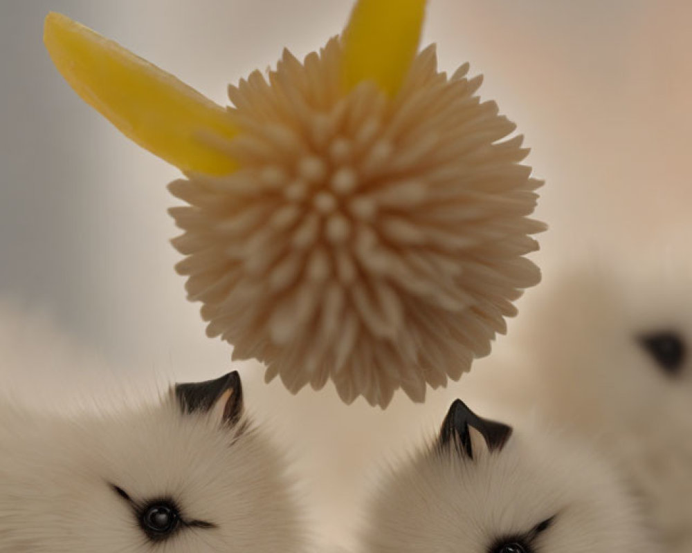 White Cat Plush Toys with Blue Eyes and Brown Spiky Object