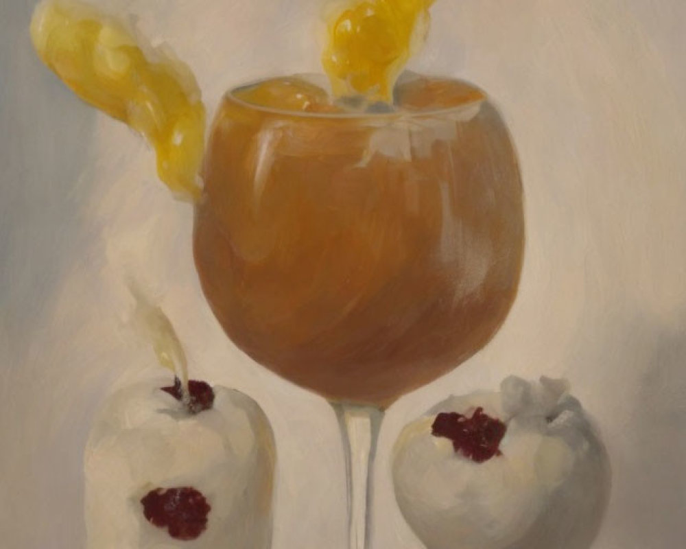 Still Life Painting: Cocktail with Citrus Twist and Berry Desserts in Soft Colors