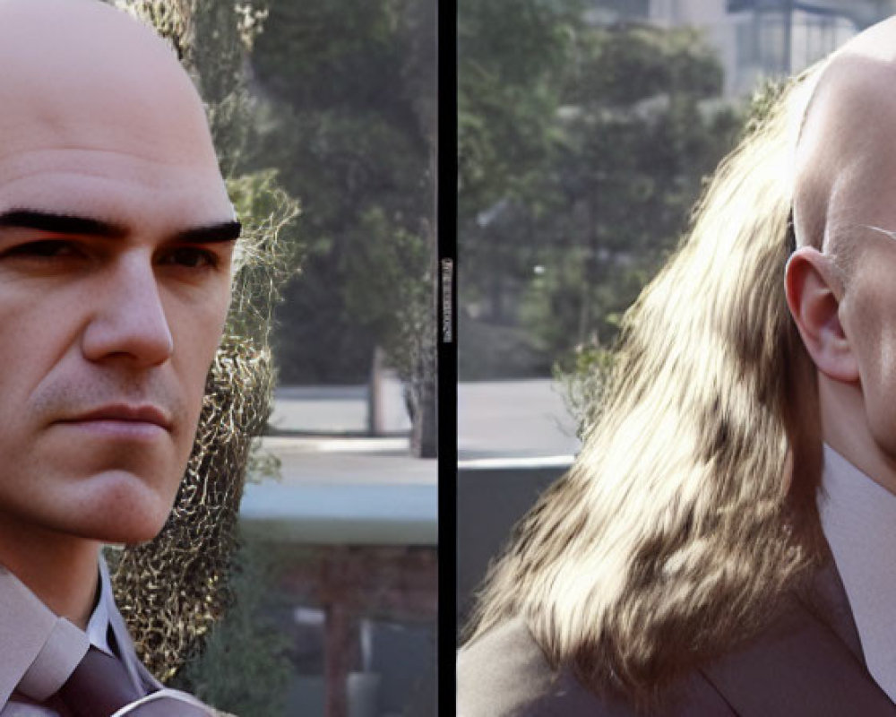 3D Rendering of Bald Man in Suit Outdoors