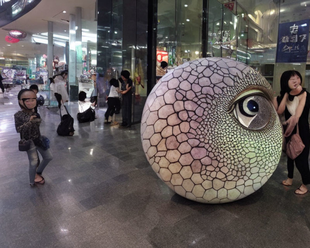 Detailed Eye Sculpture in Shopping Mall