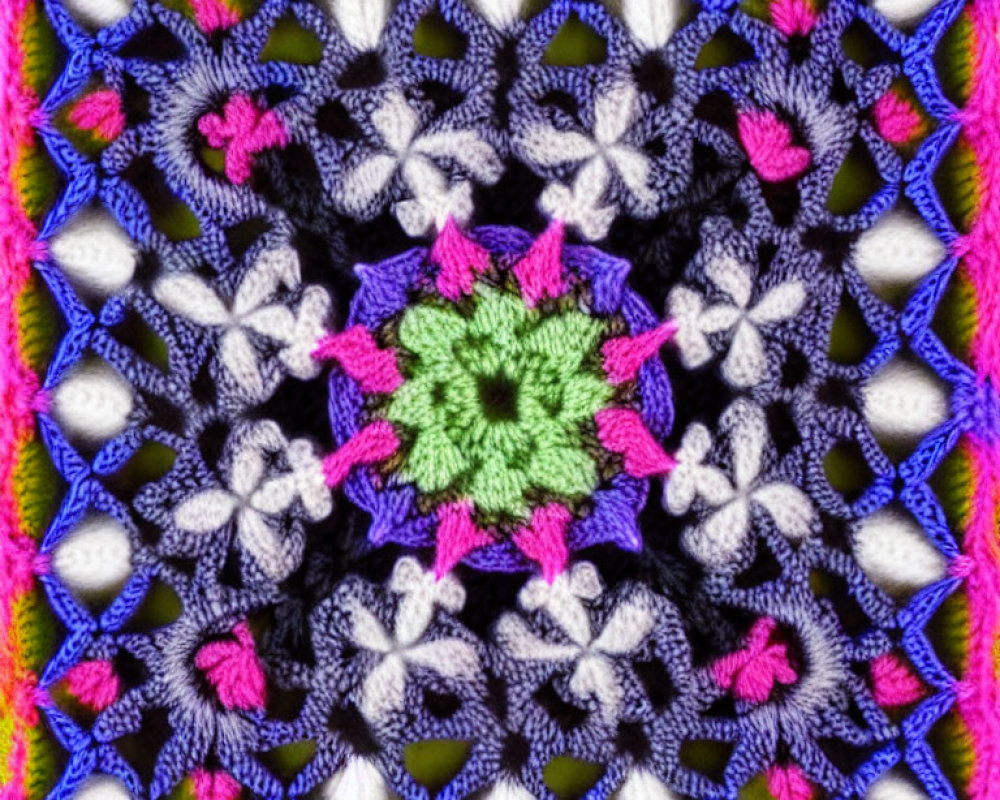 Vibrant Square Crochet Pattern with Green Center and Colorful Details