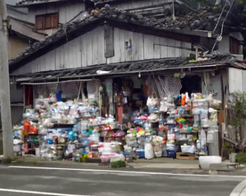 Cluttered, Dilapidated House with Excessive Plastic Waste