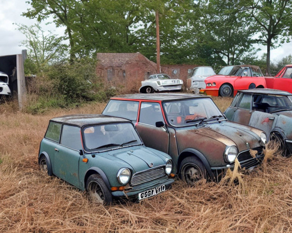 Rusted Classic Cars, Minis Abandoned in Overgrown Field