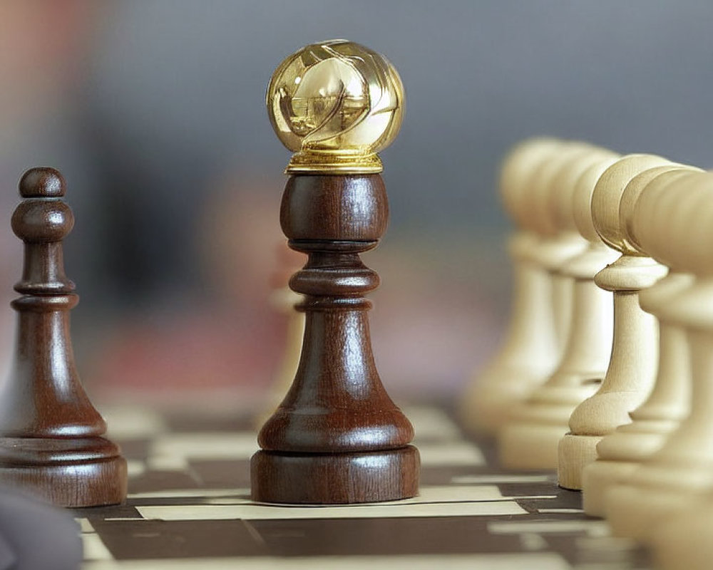 Crystal Globe on Dark Queen Chess Piece on Checkered Board