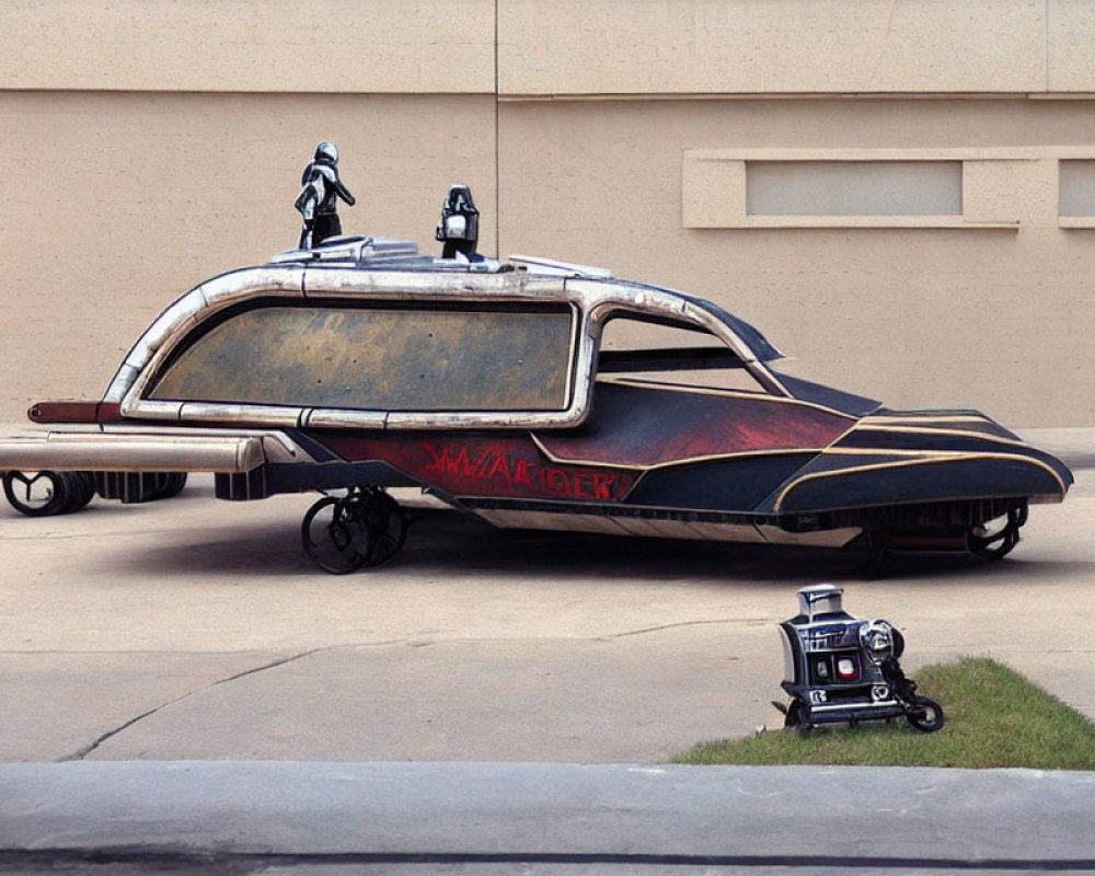 Futuristic Star Wars-themed custom vehicle with Darth Vader, Stormtrooper, and R2-D