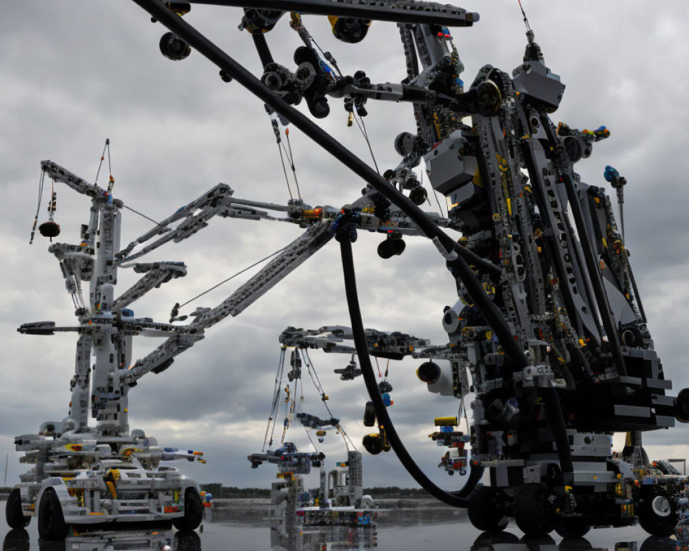 Cloudy Sky LEGO Technic Crane Display in Monochromatic Tones