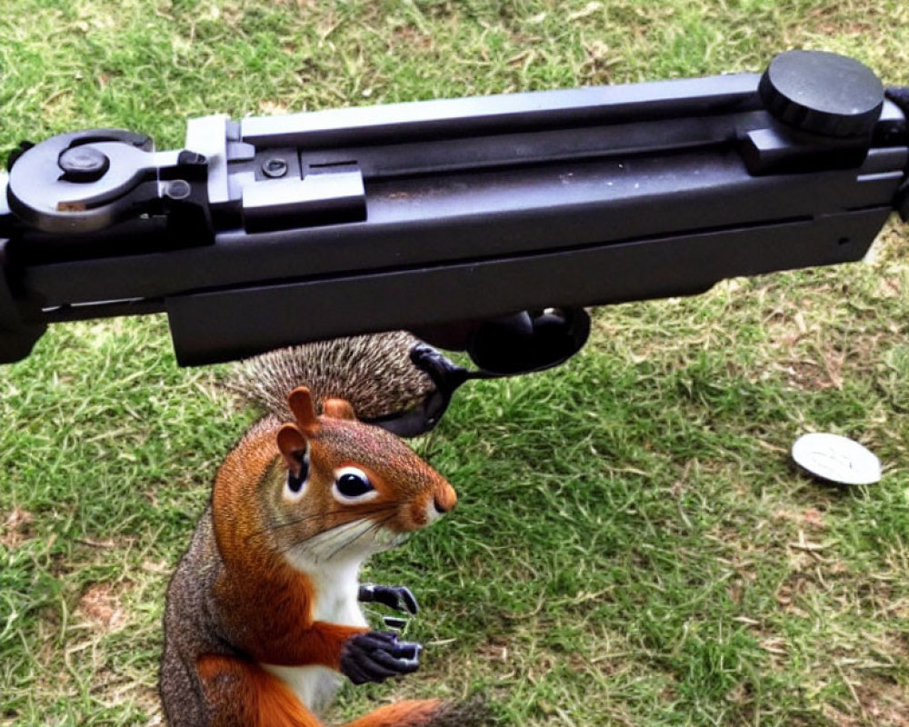 Curious squirrel on hind legs in grassy setting