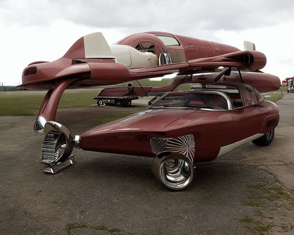 Sleek Maroon Futuristic Concept Car with Unique Design