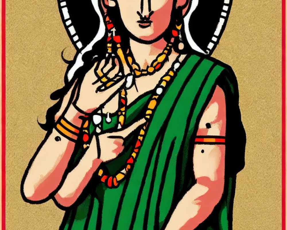 Traditional Indian Attire Woman Illustration in Dance Pose