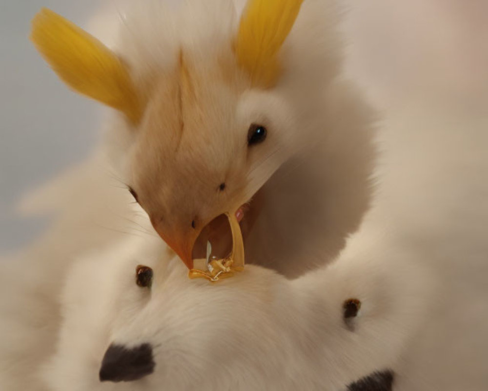 White-Furred Creature with Yellow Feathers and Golden Ring