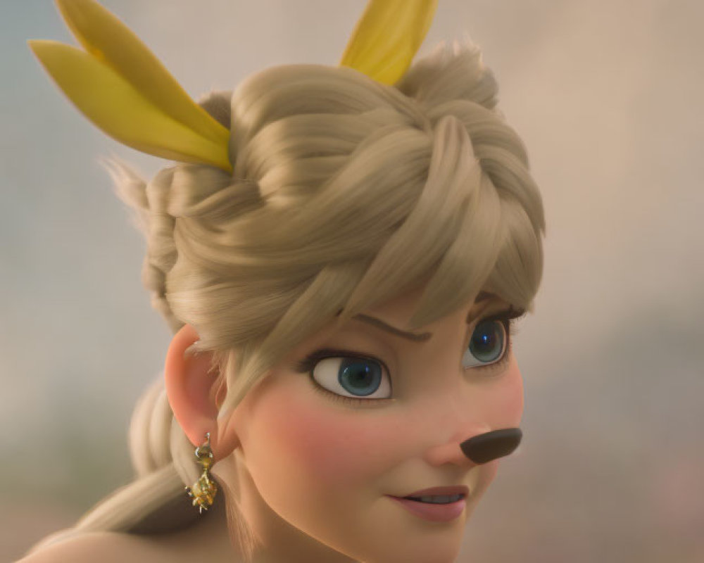 Blonde female character with side braid and bunny ears in animated style