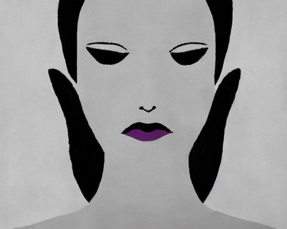 Monochrome portrait of woman with closed eyes and purple lips