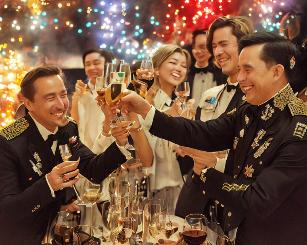 Elegantly Dressed People Toasting in Festive Setting