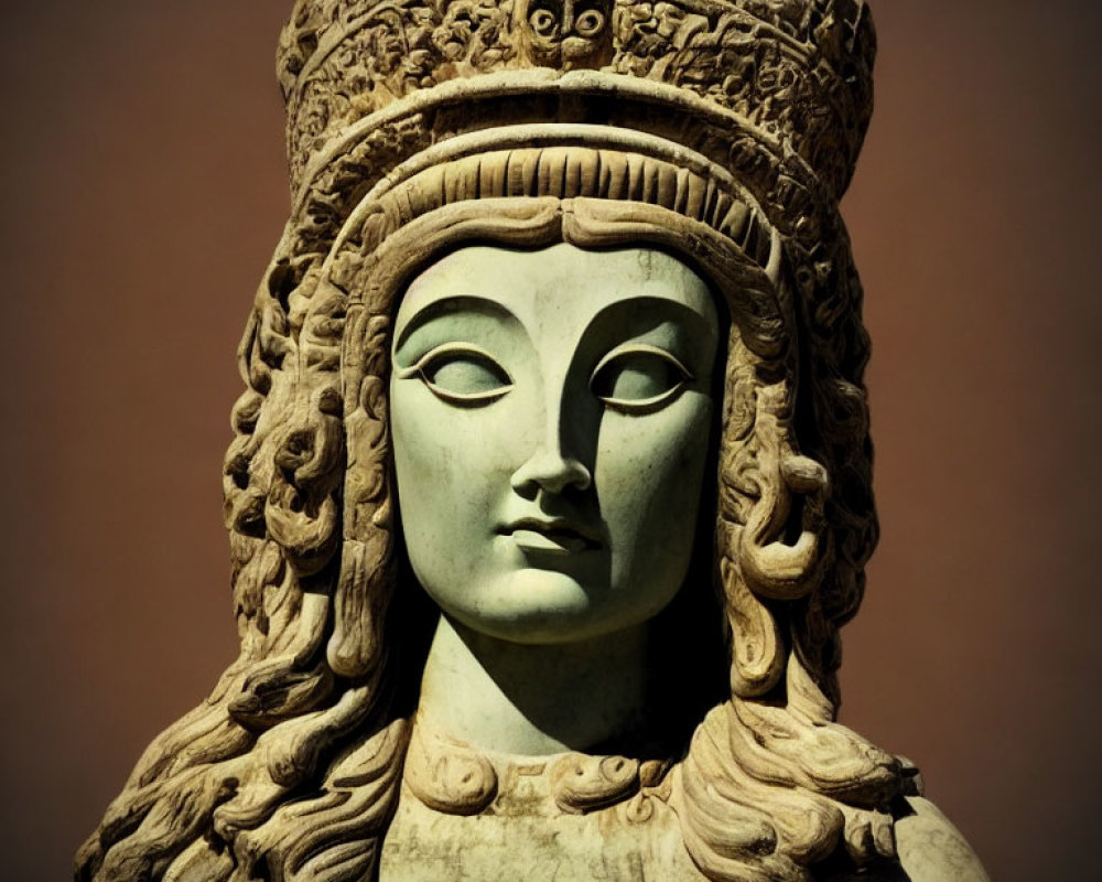 Elaborate Stone Sculpture of Figure with Elaborate Headdress