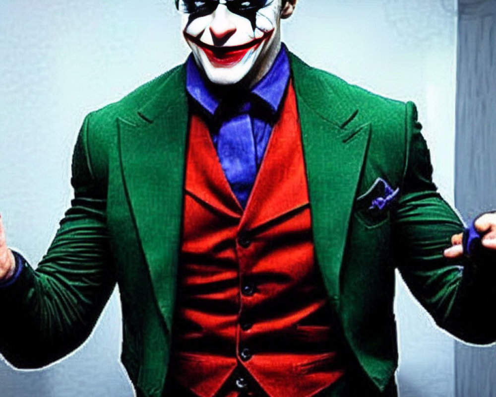 Colorful Clown Makeup and Green Hair in Dramatic Pose