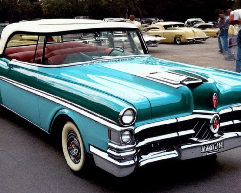 Classic Vintage Turquoise Convertible Car at Car Show